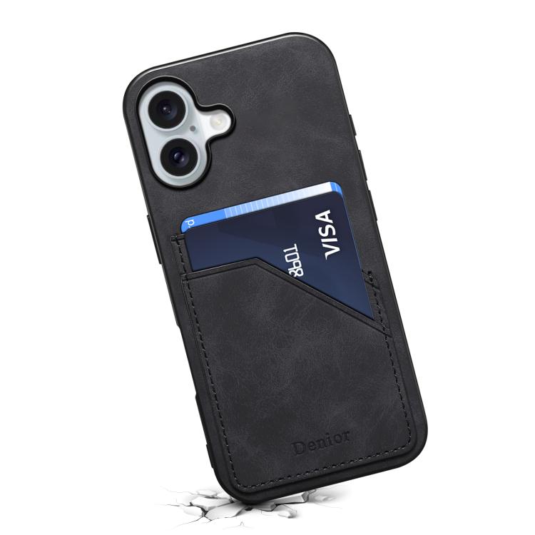 For iPhone 17 Denior D09 PU Dual Card Slot Back Cover Phone Case(Black) - iPhone 17 Cases by Denior | Online Shopping UK | buy2fix