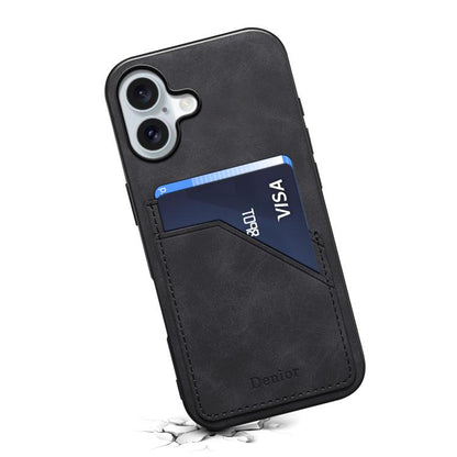 For iPhone 17 Denior D09 PU Dual Card Slot Back Cover Phone Case(Black) - iPhone 17 Cases by Denior | Online Shopping UK | buy2fix