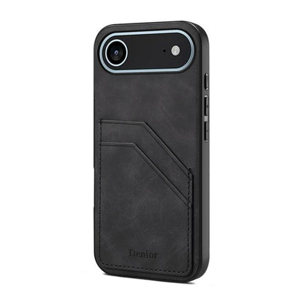 For iPhone Air Denior D09 PU Dual Card Slot Back Cover Phone Case(Black) - iPhone Air Cases by Denior | Online Shopping UK | buy2fix