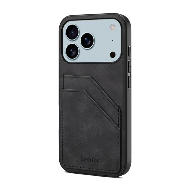 For iPhone 17 Pro Denior D09 PU Dual Card Slot Back Cover Phone Case(Black) - iPhone 17 Pro Cases by Denior | Online Shopping UK | buy2fix