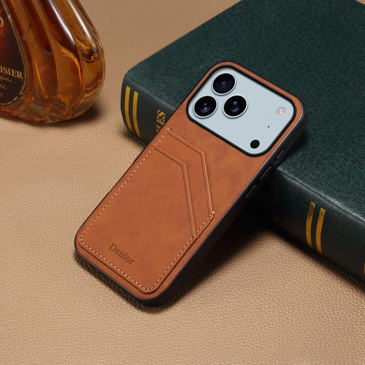 For iPhone 17 Pro Denior D09 PU Dual Card Slot Back Cover Phone Case(Brown) - iPhone 17 Pro Cases by Denior | Online Shopping UK | buy2fix