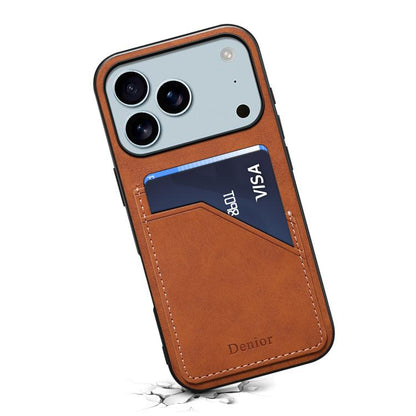 For iPhone 17 Pro Denior D09 PU Dual Card Slot Back Cover Phone Case(Brown) - iPhone 17 Pro Cases by Denior | Online Shopping UK | buy2fix