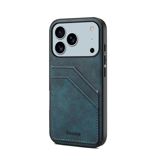 For iPhone 18 Pro / 17 Pro Denior D09 PU Dual Card Slot Back Cover Phone Case(Blue)