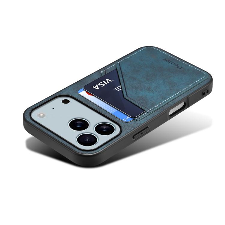 For iPhone 17 Pro Denior D09 PU Dual Card Slot Back Cover Phone Case(Blue) - iPhone 17 Pro Cases by Denior | Online Shopping UK | buy2fix