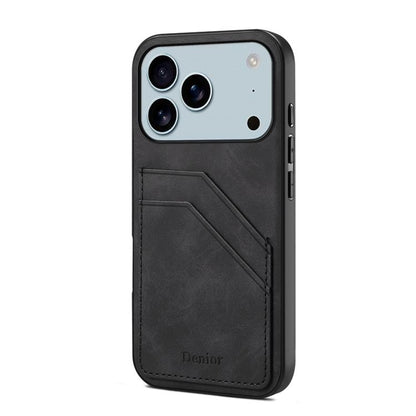 For iPhone 17 Pro Max Denior D09 PU Dual Card Slot Back Cover Phone Case(Black) - iPhone 17 Pro Max Cases by Denior | Online Shopping UK | buy2fix