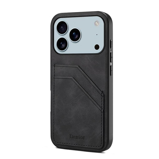 For iPhone 18 Pro Max / 17 Pro Max Denior D09 PU Dual Card Slot Back Cover Phone Case(Black)