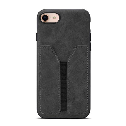 For iPhone 16e Denior D07 DV Elastic Card Slot PU Back Cover Phone Case(Black) - iPhone 16e Cases by Denior | Online Shopping UK | buy2fix
