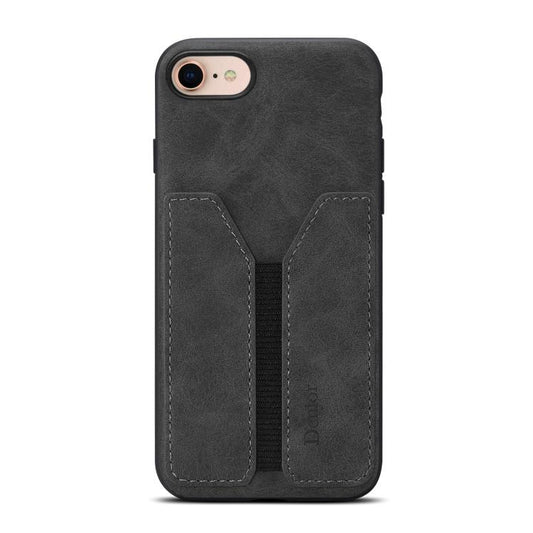 For iPhone 16e Denior D07 DV Elastic Card Slot PU Back Cover Phone Case(Black) - iPhone 16e Cases by Denior | Online Shopping UK | buy2fix