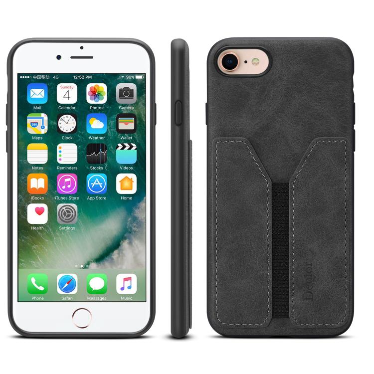 For iPhone 16e Denior D07 DV Elastic Card Slot PU Back Cover Phone Case(Black) - iPhone 16e Cases by Denior | Online Shopping UK | buy2fix