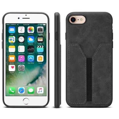 For iPhone 16e Denior D07 DV Elastic Card Slot PU Back Cover Phone Case(Black) - iPhone 16e Cases by Denior | Online Shopping UK | buy2fix