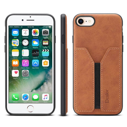 For iPhone 16e Denior D07 DV Elastic Card Slot PU Back Cover Phone Case(Brown) - iPhone 16e Cases by Denior | Online Shopping UK | buy2fix