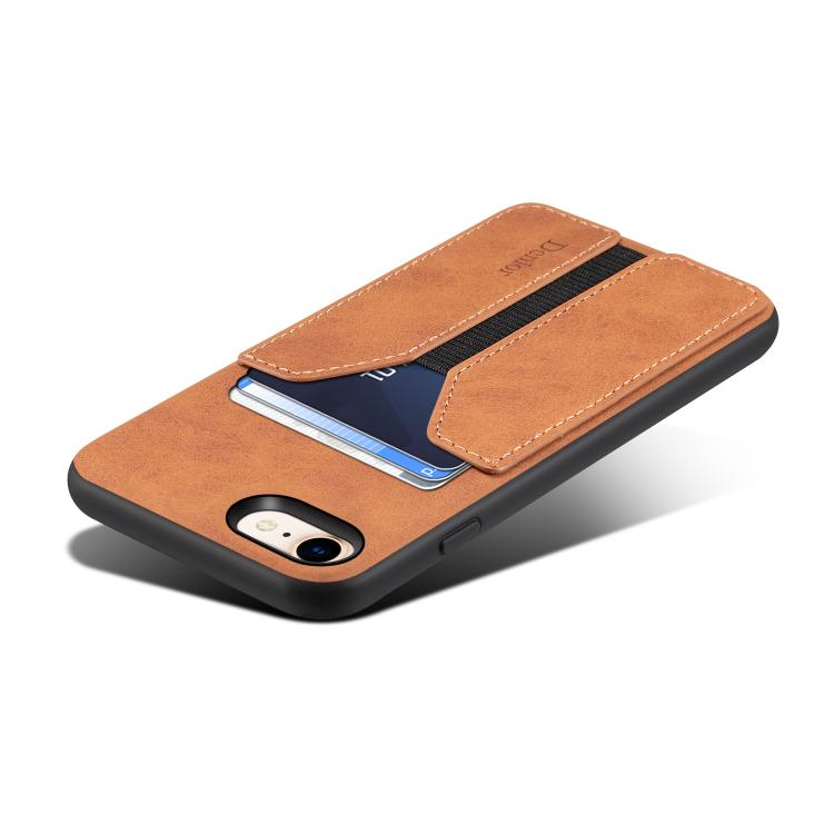 For iPhone 16e Denior D07 DV Elastic Card Slot PU Back Cover Phone Case(Brown) - iPhone 16e Cases by Denior | Online Shopping UK | buy2fix