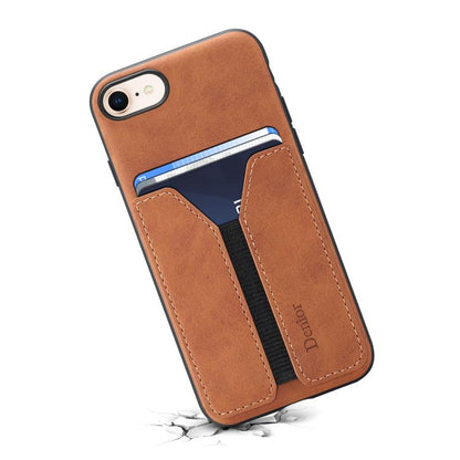 For iPhone 16e Denior D07 DV Elastic Card Slot PU Back Cover Phone Case(Brown) - iPhone 16e Cases by Denior | Online Shopping UK | buy2fix