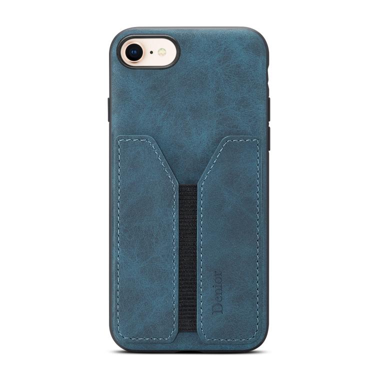 For iPhone 16e Denior D07 DV Elastic Card Slot PU Back Cover Phone Case(Blue) - iPhone 16e Cases by Denior | Online Shopping UK | buy2fix
