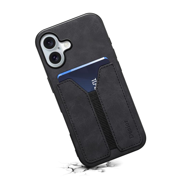 For iPhone 17 Denior D07 DV Elastic Card Slot PU Back Cover Phone Case(Black) - iPhone 17 Cases by Denior | Online Shopping UK | buy2fix