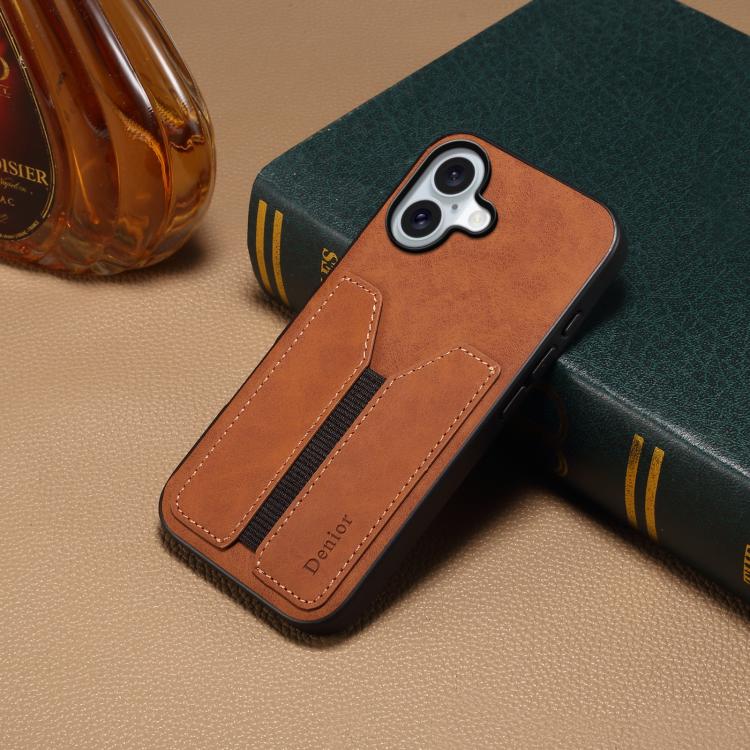 For iPhone 17 Denior D07 DV Elastic Card Slot PU Back Cover Phone Case(Brown) - iPhone 17 Cases by Denior | Online Shopping UK | buy2fix