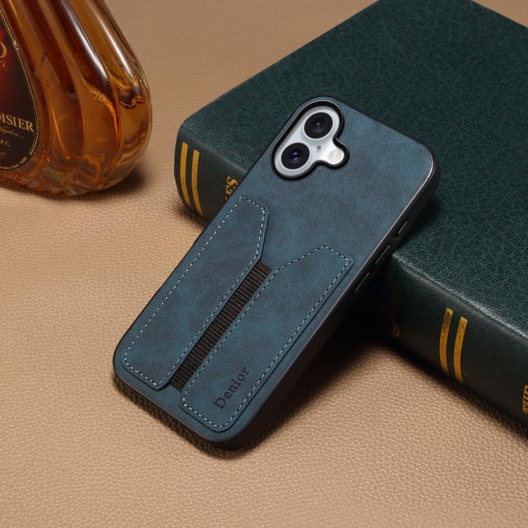 For iPhone 17 Denior D07 DV Elastic Card Slot PU Back Cover Phone Case(Blue) - iPhone 17 Cases by Denior | Online Shopping UK | buy2fix