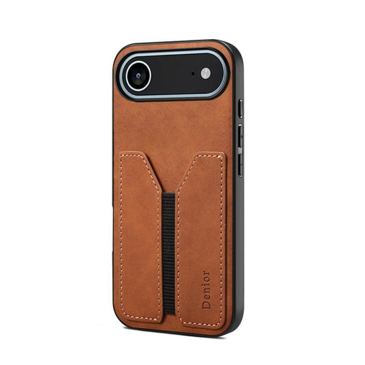 For iPhone 17 Air Denior D07 DV Elastic Card Slot PU Back Cover Phone Case(Brown) - iPhone 17 Air Cases by Denior | Online Shopping UK | buy2fix
