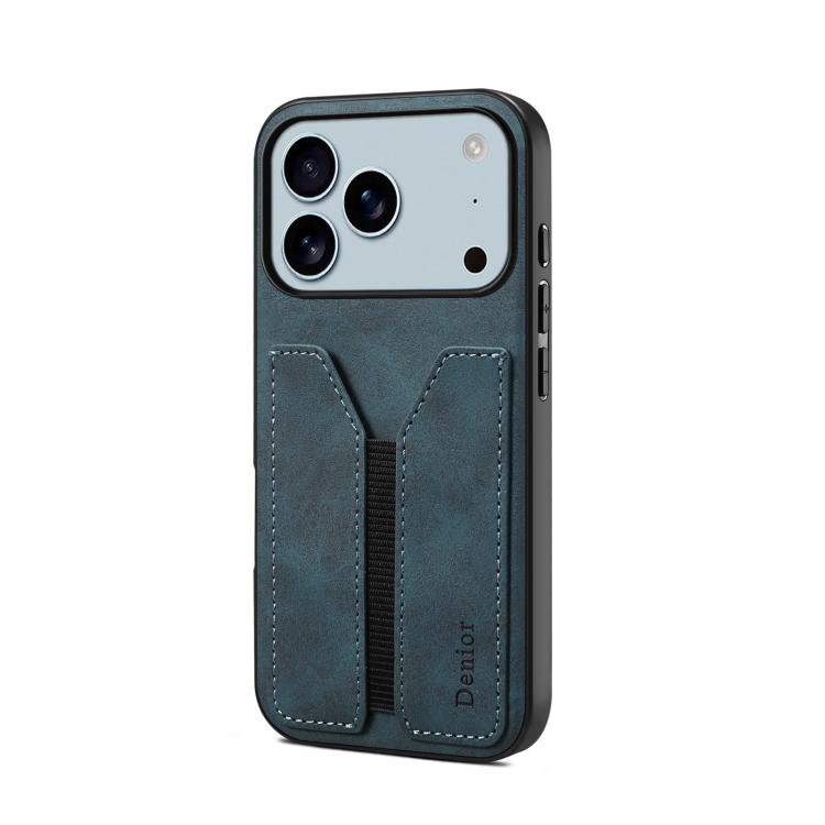 For iPhone 17 Pro Denior D07 DV Elastic Card Slot PU Back Cover Phone Case(Blue) - iPhone 17 Pro Cases by Denior | Online Shopping UK | buy2fix