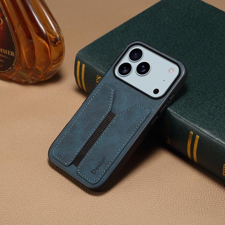 For iPhone 17 Pro Denior D07 DV Elastic Card Slot PU Back Cover Phone Case(Blue) - iPhone 17 Pro Cases by Denior | Online Shopping UK | buy2fix