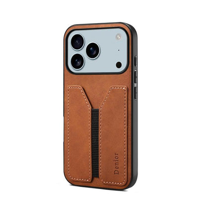 For iPhone 17 Pro Max Denior D07 DV Elastic Card Slot PU Back Cover Phone Case(Brown) - iPhone 17 Pro Max Cases by Denior | Online Shopping UK | buy2fix