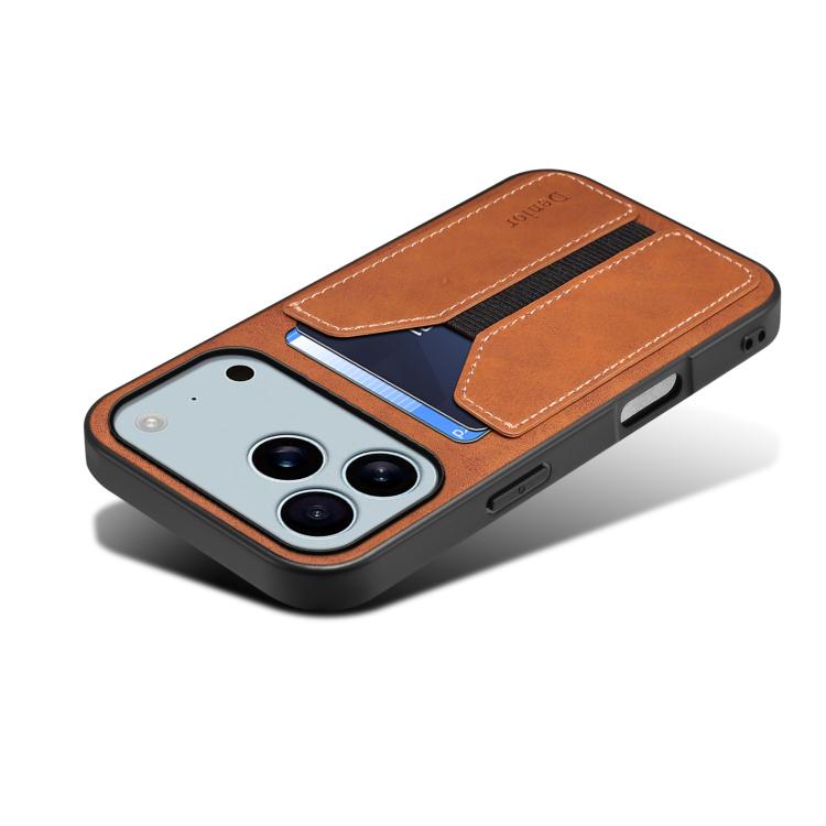 For iPhone 17 Pro Max Denior D07 DV Elastic Card Slot PU Back Cover Phone Case(Brown) - iPhone 17 Pro Max Cases by Denior | Online Shopping UK | buy2fix