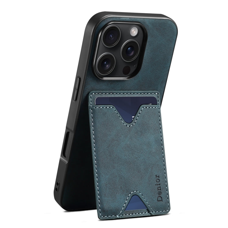 For iPhone 16 Pro Denior D06 PU Back Cover Card Slot Holder Phone Case(Blue) - iPhone 16 Pro Cases by Denior | Online Shopping UK | buy2fix