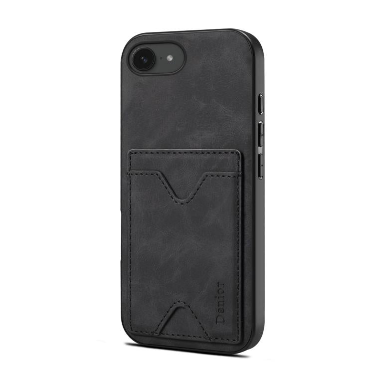 For iPhone 16e Denior D06 PU Back Cover Card Slot Holder Phone Case(Black) - iPhone 16e Cases by Denior | Online Shopping UK | buy2fix