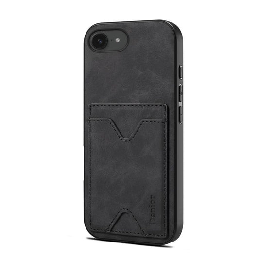 For iPhone 16e Denior D06 PU Back Cover Card Slot Holder Phone Case(Black) - iPhone 16e Cases by Denior | Online Shopping UK | buy2fix