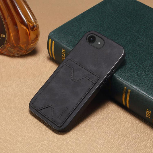 For iPhone 16e Denior D06 PU Back Cover Card Slot Holder Phone Case(Black) - iPhone 16e Cases by Denior | Online Shopping UK | buy2fix