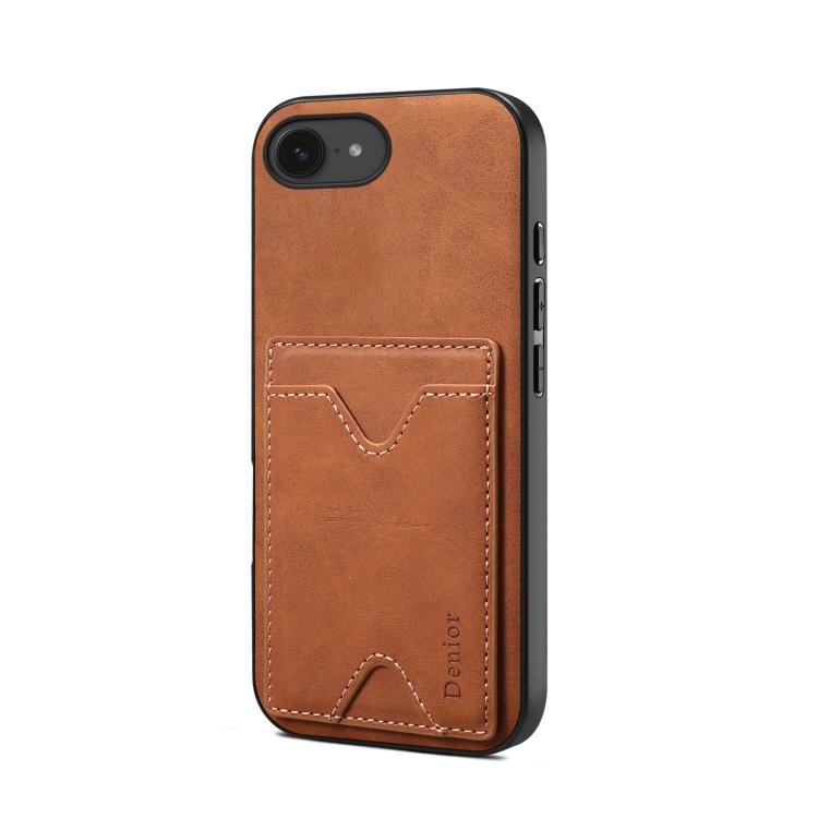 For iPhone 16e Denior D06 PU Back Cover Card Slot Holder Phone Case(Brown) - iPhone 16e Cases by Denior | Online Shopping UK | buy2fix