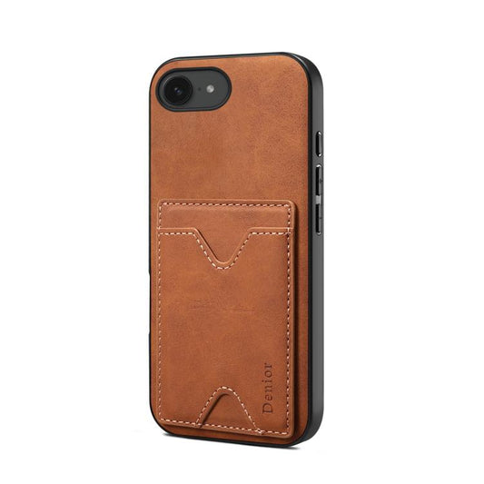 For iPhone 16e Denior D06 PU Back Cover Card Slot Holder Phone Case(Brown) - iPhone 16e Cases by Denior | Online Shopping UK | buy2fix