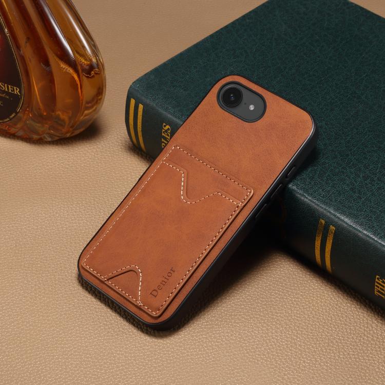 For iPhone 16e Denior D06 PU Back Cover Card Slot Holder Phone Case(Brown) - iPhone 16e Cases by Denior | Online Shopping UK | buy2fix