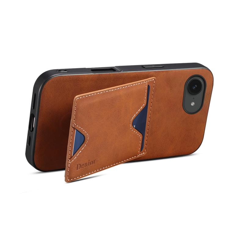 For iPhone 16e Denior D06 PU Back Cover Card Slot Holder Phone Case(Brown) - iPhone 16e Cases by Denior | Online Shopping UK | buy2fix