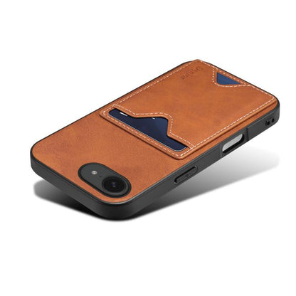 For iPhone 16e Denior D06 PU Back Cover Card Slot Holder Phone Case(Brown) - iPhone 16e Cases by Denior | Online Shopping UK | buy2fix