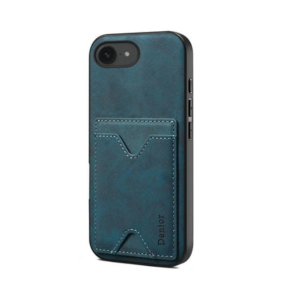 For iPhone 16e Denior D06 PU Back Cover Card Slot Holder Phone Case(Blue) - iPhone 16e Cases by Denior | Online Shopping UK | buy2fix