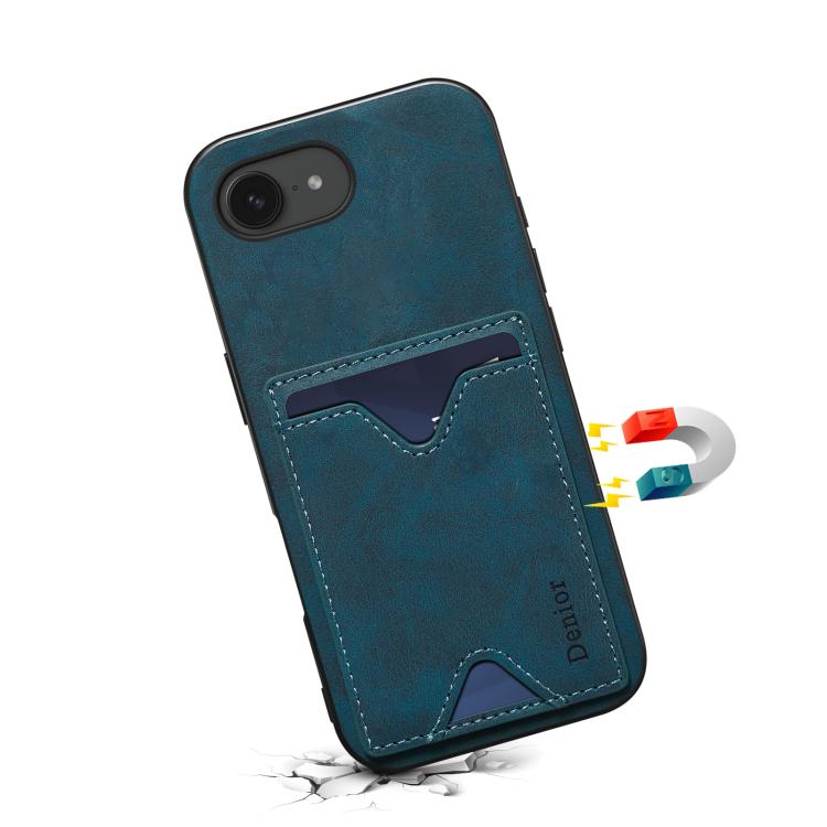 For iPhone 16e Denior D06 PU Back Cover Card Slot Holder Phone Case(Blue) - iPhone 16e Cases by Denior | Online Shopping UK | buy2fix