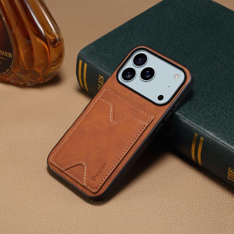 For iPhone 17 Pro Denior D06 PU Back Cover Card Slot Holder Phone Case(Brown) - iPhone 17 Pro Cases by Denior | Online Shopping UK | buy2fix
