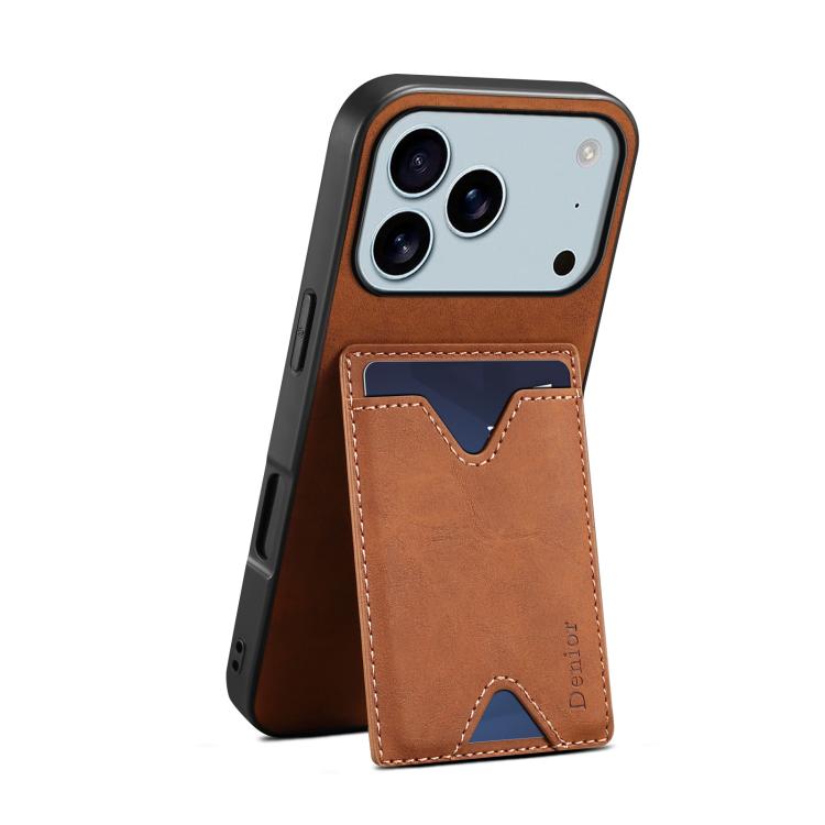 For iPhone 17 Pro Denior D06 PU Back Cover Card Slot Holder Phone Case(Brown) - iPhone 17 Pro Cases by Denior | Online Shopping UK | buy2fix