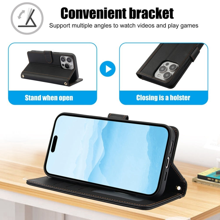 For iPhone 16 Pro Skin Feel Pure Color Card Slots Leather Phone Case with Dual Lanyard(Black) by buy2fix