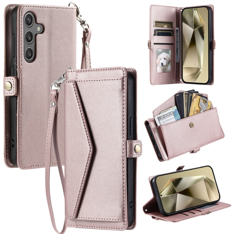 For Samsung Galaxy S25 5G Wallet Multi-card Slot Leather Phone Case with Lanyard(Rose Gold) by buy2fix