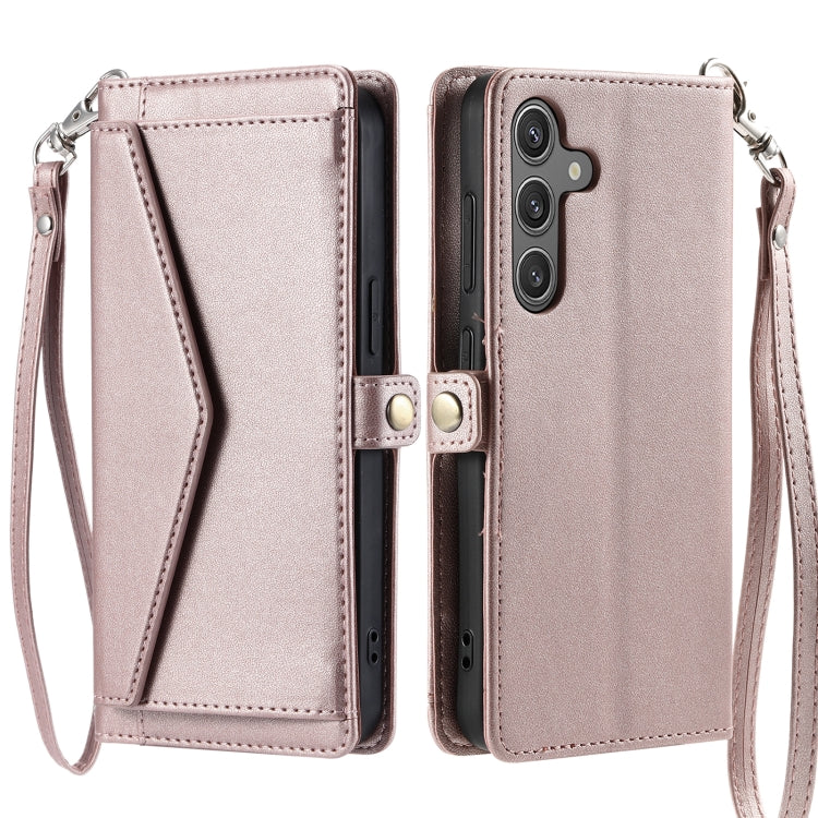 For Samsung Galaxy S25 5G Wallet Multi-card Slot Leather Phone Case with Lanyard(Rose Gold) by buy2fix