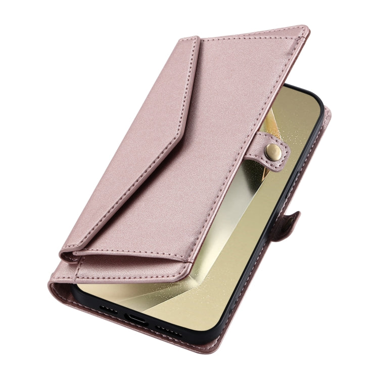 For Samsung Galaxy S25 5G Wallet Multi-card Slot Leather Phone Case with Lanyard(Rose Gold) by buy2fix