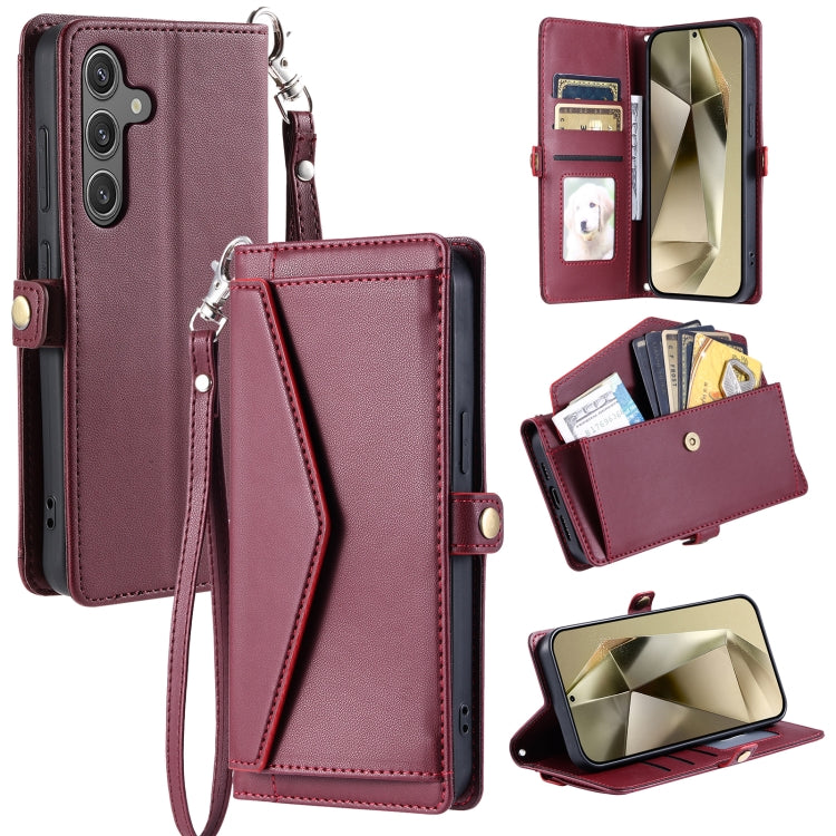 For Samsung Galaxy S25 5G Wallet Multi-card Slot Leather Phone Case with Lanyard(Wine Red) by buy2fix