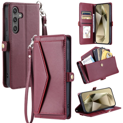 For Samsung Galaxy S25 5G Wallet Multi-card Slot Leather Phone Case with Lanyard(Wine Red) by buy2fix