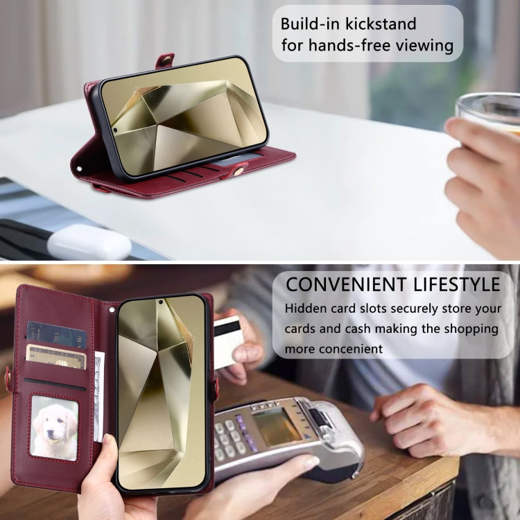 For Samsung Galaxy S25 5G Wallet Multi-card Slot Leather Phone Case with Lanyard(Wine Red) by buy2fix