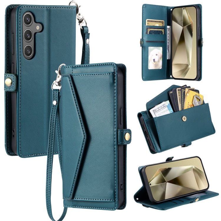 For Samsung Galaxy S25 5G Wallet Multi-card Slot Leather Phone Case with Lanyard(Green) by buy2fix