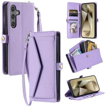 For Samsung Galaxy S25 5G Wallet Multi-card Slot Leather Phone Case with Lanyard(Purple) by buy2fix