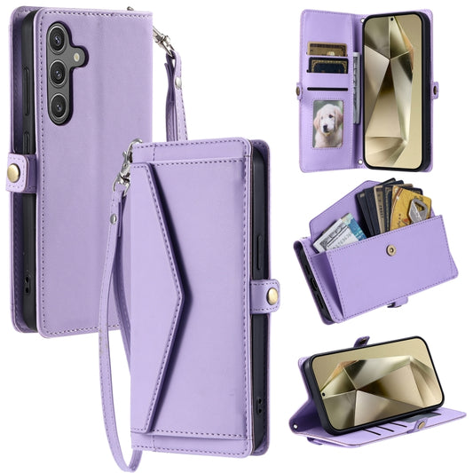 For Samsung Galaxy S25 5G Wallet Multi-card Slot Leather Phone Case with Lanyard(Purple) by buy2fix
