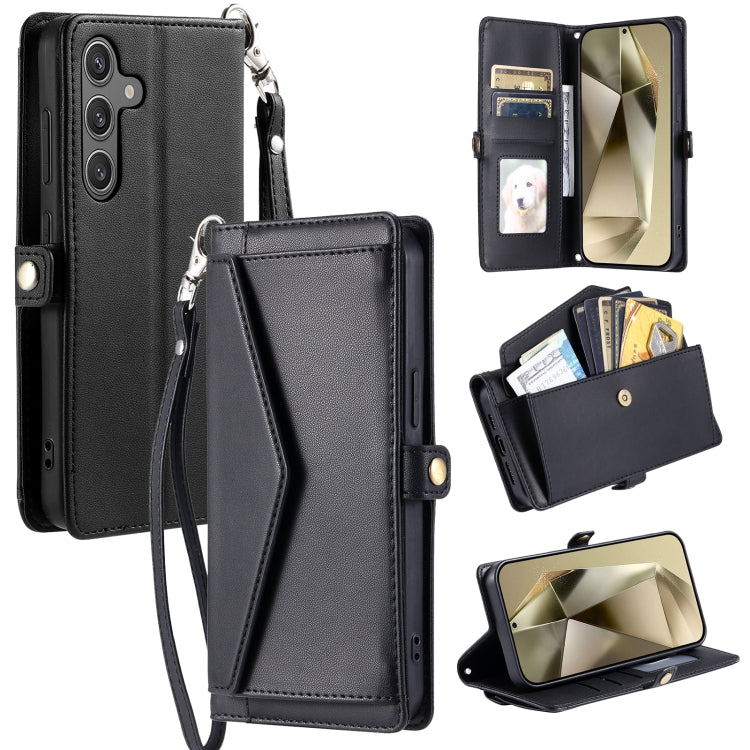 For Samsung Galaxy S25 5G Wallet Multi-card Slot Leather Phone Case with Lanyard(Black) by buy2fix